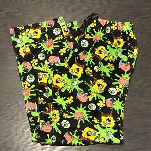 SpongeBob Square Pants Multi Color Print Drawstring Waist Fleece Pants Men Med